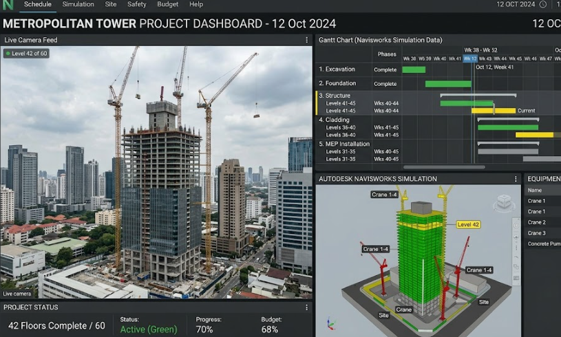 4D BIM construction scheduling simulation.