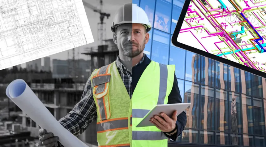 Comparison of traditional construction methods and BIM-based digital workflows.