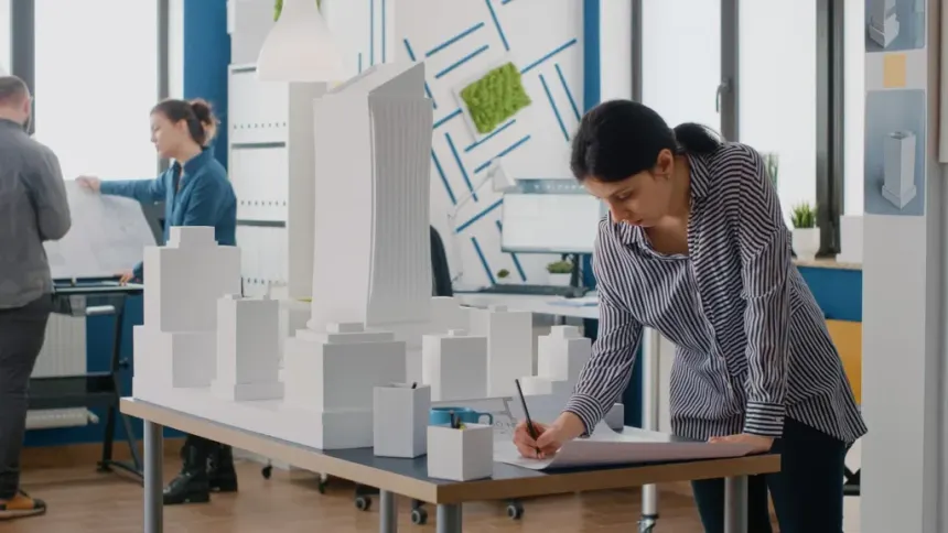 4D BIM simulation showing the construction sequence of a large-scale development.